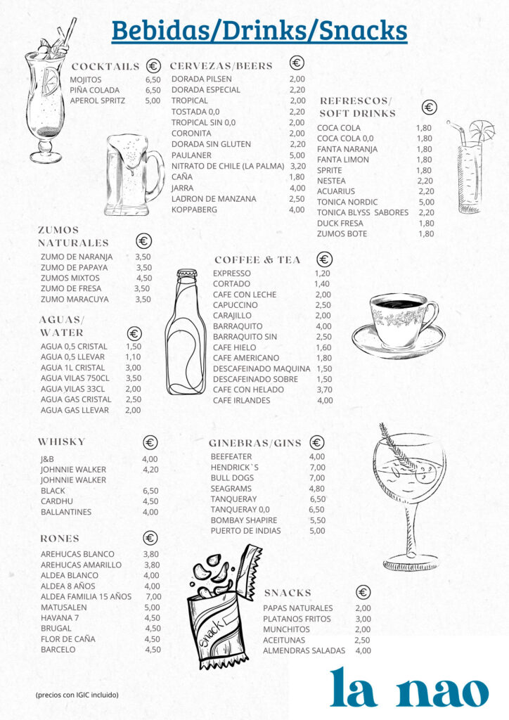 bebidas La Nao, puerto Naos